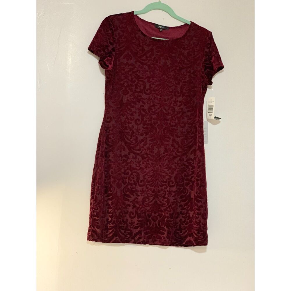 Jump Apparel Burgundy Red Burnout Velvet Sleeveless round Neck Sheath Dress L